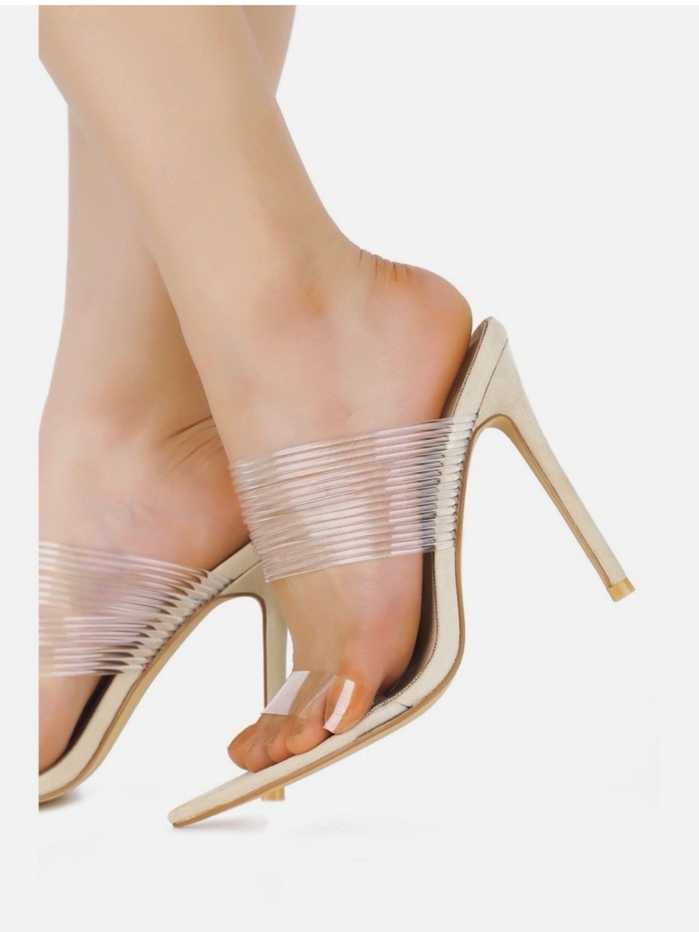 Cape Robbin Clear Strappy Block Heel Mule